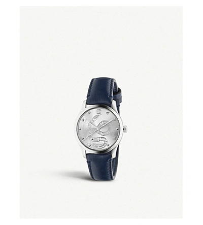 Shop Gucci Ya1264138 G-timeless Stainless Steel And Leather Watch In Silver