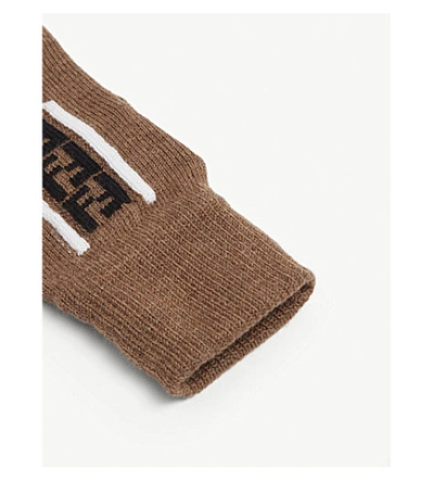 Shop Fendi Ff Logo Wool Gloves In Brown Black White