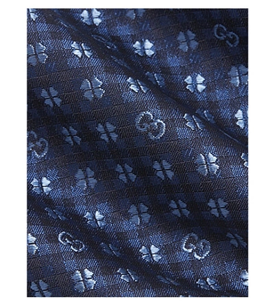 Shop Gucci Shamrock And Gg Logo Print Silk Tie In Navy