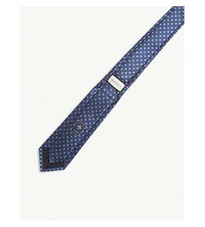 Shop Gucci Shamrock And Gg Logo Print Silk Tie In Navy