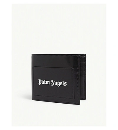 Shop Palm Angels Iconic Logo Leather Billfold Wallet In Black Silver