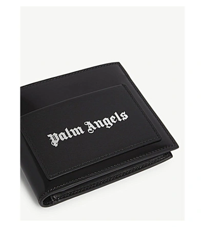 Shop Palm Angels Iconic Logo Leather Billfold Wallet In Black Silver