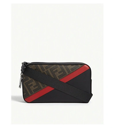 Shop Fendi Ff Logo Print Camera Bag In Brown+red