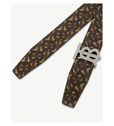 Shop Burberry Monogram Leather Belt In Bridle Brown Black