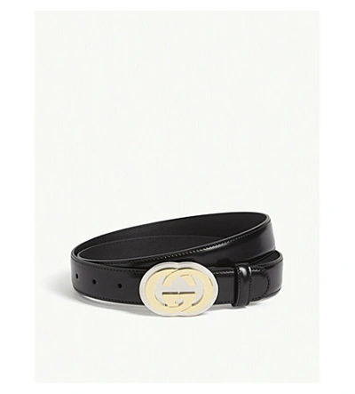 Shop Gucci Morpheus Gg Leather Belt In Black Gold