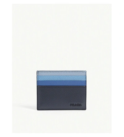 Shop Prada Multi-colour Saffiano Leather Card Holder In Blue