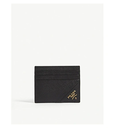 Shop Prada Corner Logo Leather Card Holder In Black Gold