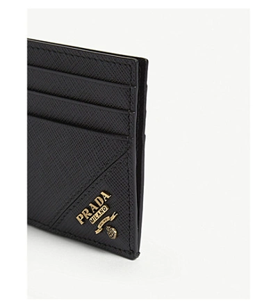 Shop Prada Corner Logo Leather Card Holder In Black Gold