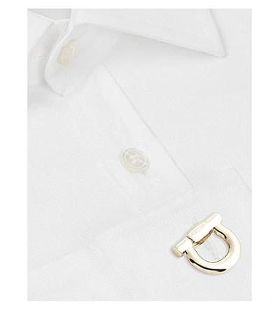 Shop Ferragamo Gancini Logo Cufflinks In Brass