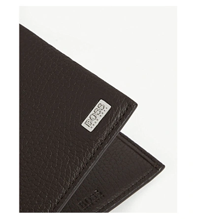 Shop Hugo Boss Crosstown Grained Leather Billfold Wallet In Brown
