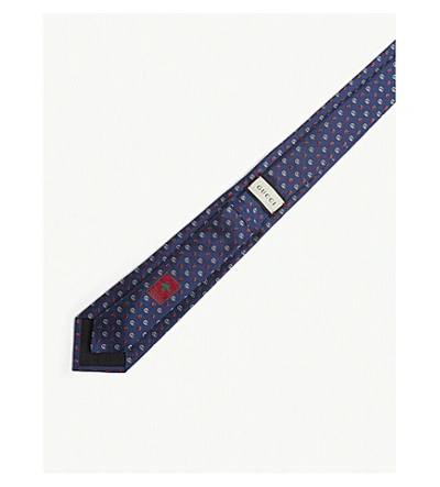 Shop Gucci Strawberry Gg Logo Print Silk Tie In Navy