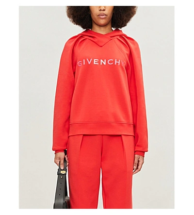Shop Givenchy Logo-embroidered Cotton-blend Jersey Hoody In Red