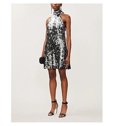 Shop Galvan Gemma Halterneck Sequinned Mini Dress In Silver