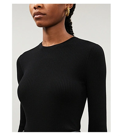 Shop Theory Round-neck Ribbed Wool-blend Jumper In Black