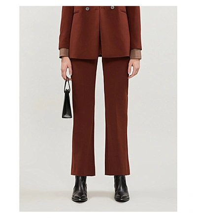 Shop Sandro Bloone Slim-fit Straight Stretch-crepe Trousers In Tobacco Brown