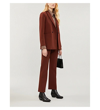 Shop Sandro Bloone Slim-fit Straight Stretch-crepe Trousers In Tobacco Brown