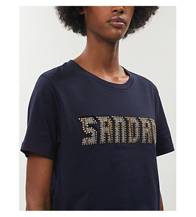 Shop Sandro Logo-embroidered Cotton-jersey T-shirt In Navy Blue