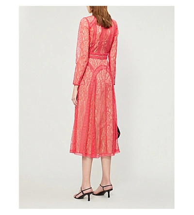 Shop Self-portrait Panelled Lace Midi Dress In Hot Pink