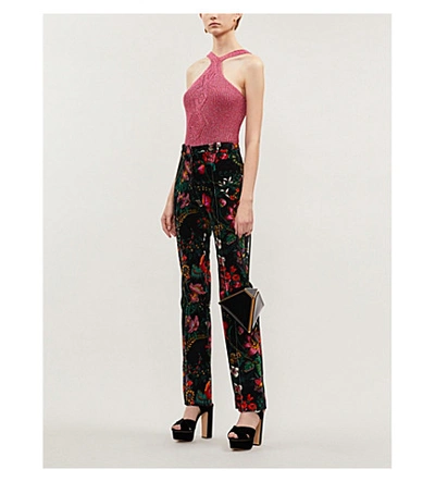 Shop Peter Pilotto Halterneck Metallic Knitted Vest In Pink