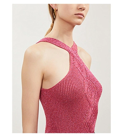 Shop Peter Pilotto Halterneck Metallic Knitted Vest In Pink
