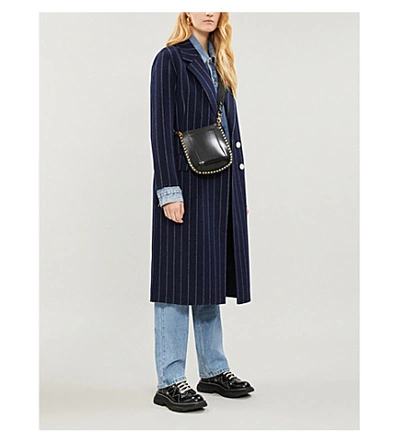 Shop Sandro Thiny Pinstriped Wool-blend Coat In Navy Blue