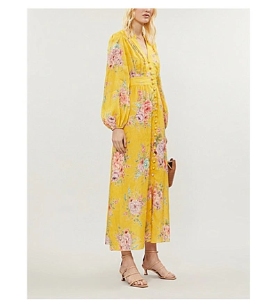 Shop Zimmermann Zinnia Floral-print Linen Maxi Dress In Golden Floral