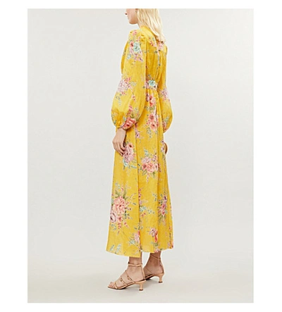 Shop Zimmermann Zinnia Floral-print Linen Maxi Dress In Golden Floral