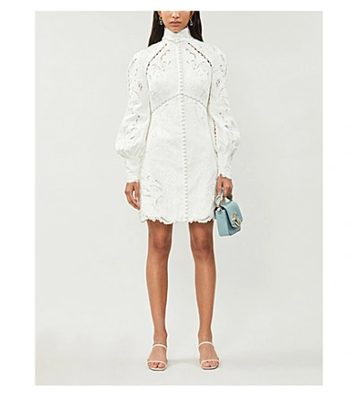 Shop Zimmermann Embroidered Linen And Silk-blend Broderie Midi Dress In Ivory