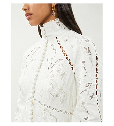 Shop Zimmermann Embroidered Linen And Silk-blend Broderie Midi Dress In Ivory