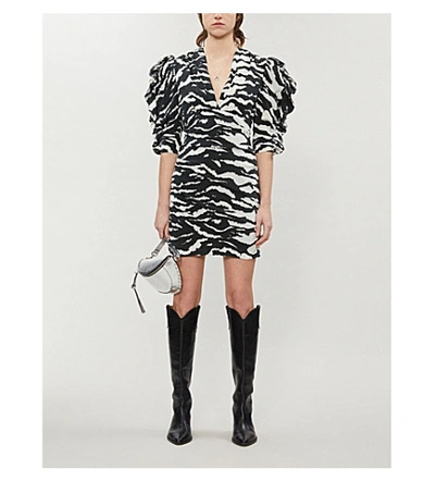 Shop Isabel Marant Farrah Zebra-print Stretch-silk Mini Dress In Black