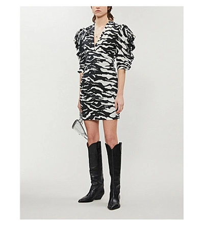 Shop Isabel Marant Farrah Zebra-print Stretch-silk Mini Dress In Black