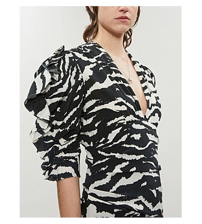 Shop Isabel Marant Farrah Zebra-print Stretch-silk Mini Dress In Black