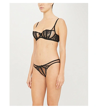 Shop Agent Provocateur Women's Rozlyn Black Rozlyn Mesh And Lace Open Briefs