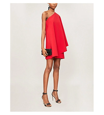 Shop Valentino Asymmetric Stretch-wool Mini Dress In Red