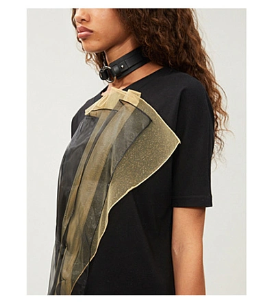 Shop Quetsche Draped Stretch-jersey And Mesh T-shirt In Black Sparkling Gold