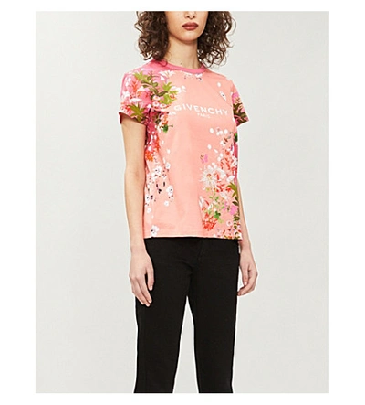 Shop Givenchy Floral And Logo-print Cotton-jersey T-shirt In Pink