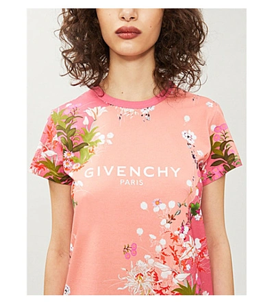 Shop Givenchy Floral And Logo-print Cotton-jersey T-shirt In Pink