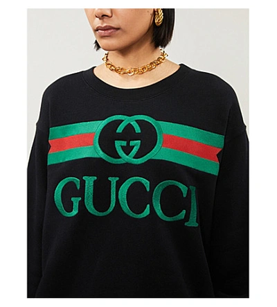 Shop Gucci Logo-embroidered Cotton-jersey Sweatshirt In Natural+multicolor