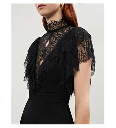 Shop Sandro Lace-embellished Crepe Playsuit In Black