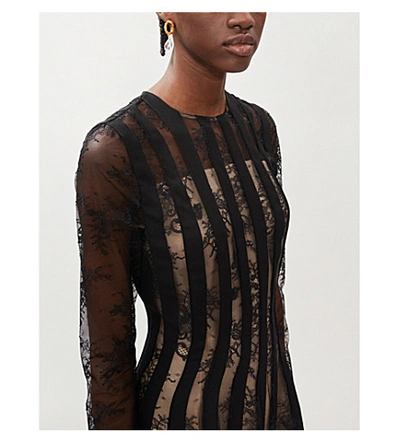 Shop Oscar De La Renta Pintucked Floral Mesh-jacquard Midi Dress In Black