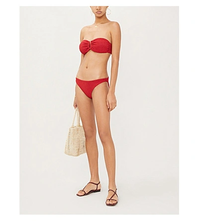 Shop Self-portrait Bandeau Textured Bikini Top In Burgundy