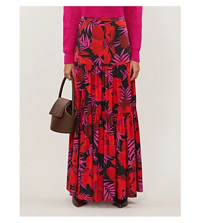 Shop Veronica Beard Serence Floral-print Stretch-silk Maxi Skirt In Poppy Multi