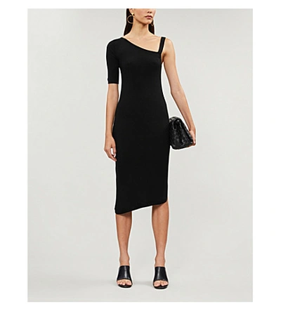 Shop Barrie Asymmetric-neckline Cashmere Midi Dress In Noir