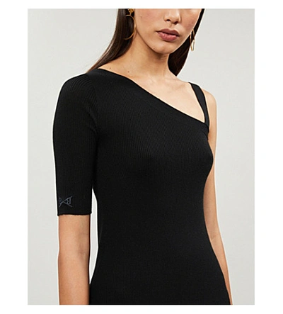 Shop Barrie Asymmetric-neckline Cashmere Midi Dress In Noir