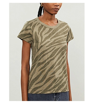Shop Rag & Bone Zebra-print Cotton-jersey T-shirt In Armymult