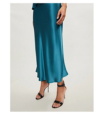 Shop Galvan Valletta High-waisted Satin Midi Skirt In Peacock