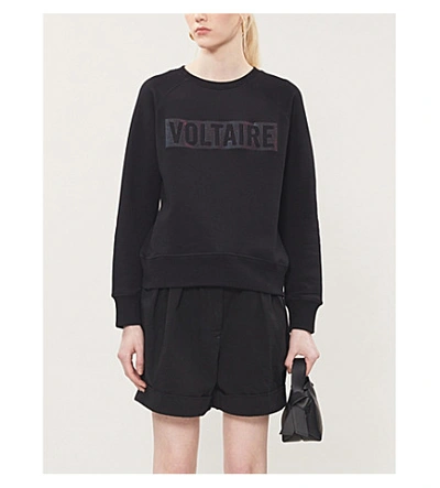 Shop Zadig & Voltaire Voltaire Slogan Cotton-jersey Sweatshirt In Noir