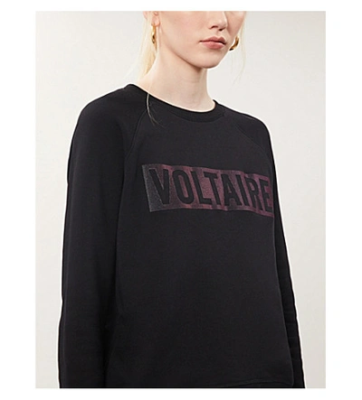 Shop Zadig & Voltaire Voltaire Slogan Cotton-jersey Sweatshirt In Noir