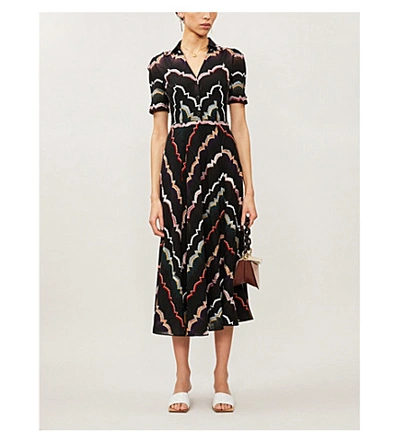 Shop Missoni Graphic-print Stretch-knit Midi Dress In Fondo Nero