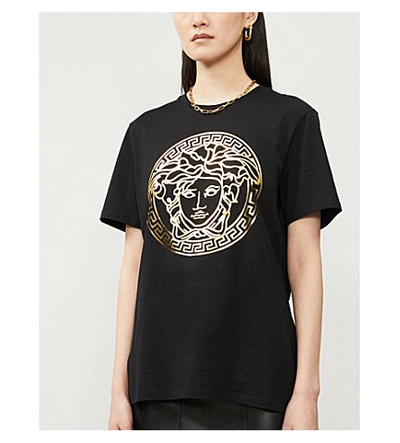 Shop Versace Medusa-print Cotton-jersey T-shirt In Black